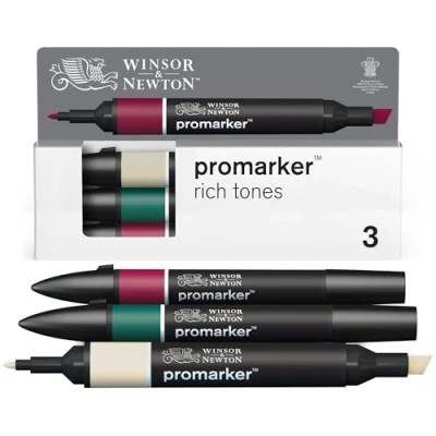 Abbildung von Winsor &amp; Newton 0290191 ProMarker Set rReichhaltige Töne, 3 Layoutmarker im Set, mit 2 Spitzen, fein und breit für Zeichnungen, Design Layouts