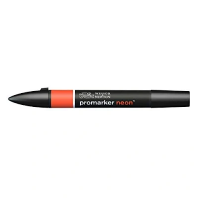 Abbildung von Winsor &amp; Newton 0205405 ProMarker Neon, Professioneller Layoutmarker 2 Spitzen, fein und breit für Zeichnungen, Design Layouts Rot glühend Neon