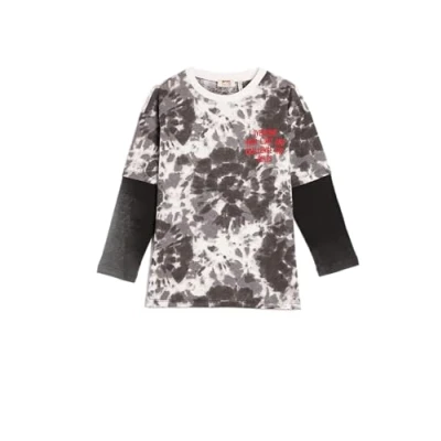 Abbildung von Koton Boys T Shirt Tie Dye Patterned Long Sleeve Crew Neck Printed Detail Cotton