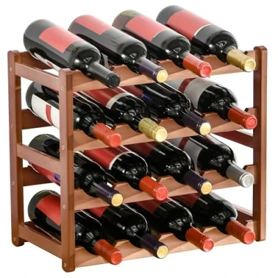 Abbildung von HOMCOM Weinregal Flaschenregal Weinhalter für 16 Flaschen, Wasserfestes Standregal Getränkeregal 1 tlg., Braun, 43 x 23,5 38 cm