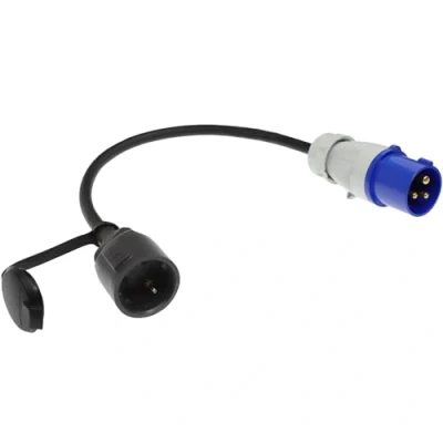 Abbildung von feletec CEE Adapter Stecker auf Schuko Kupplung, 35cm Camping Strom Kabel, IP44 Verlängerungskabel, H07RN F 3G2,5 Campingstecker 16A