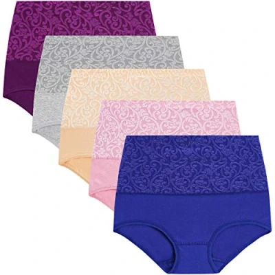 Abbildung von YaShaer Damen Unterhosen Baumwolle Slip High Waist Taillenslip Wochenbett Unterwäsche Kaiserschnitt Unterhose Mehrfarbiges 04 5er Pack L