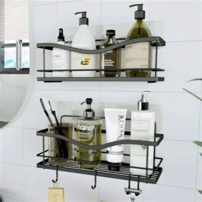 Abbildung von Kincmax Organizer Duschablage aus Edelstahl Rostfrei, Selbstklebend (Schwarz)