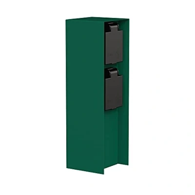 Abbildung von ledscom.de Garten Steckdosensäule POMI für außen, IP44, 2 Fach, Edelstahl, grün, eckig, 23 cm, Außensteckdose, Gartensteckdose, Steckdosenturm, Außensteckerdose, Energiesäule