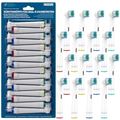 Abbildung von Zahnbürstenaufsatz Kompatibel mit Oral B Aufsteckbürsten und Zahnbürstenköpfen, Ersatzbürsten für Braun 16 Stück, Weiß