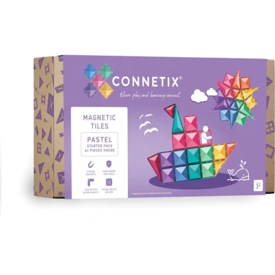 Abbildung von Connetix Pastel Starter Pack verstärkte Magnete pädagogisches Lernspiel Magnetspielbausteine, (Open Play, 64 Teile), ab 3 Jahren