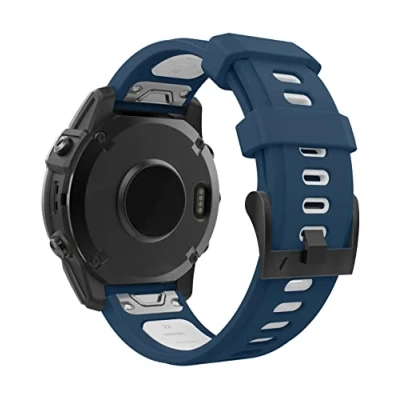 Abbildung von MoKo Armband Kompatibel mit Garmin Fenix 7/7 Pro/6/6 Pro/5/5 Plus/Forerunner 965/955/945/Instinct Solar/Instinct 2, Quick Fit 22mm Weiches Silikon Ersatzarmband Uhrenarmband, Blau/Weiß