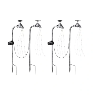 Abbildung von GLOBO LIGHTING LED Solarleuchte, Leuchtmittel fest verbaut, Warmweiß, Steckleuchte Solarlampe Wasserhahn Design silber Gartenleuchte 4er Set