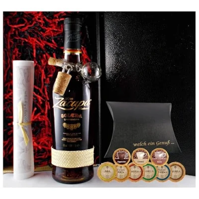 Abbildung von Geschenk Zacapa 23 Centenario Solera Rum + 9 Edelschokoladen in Geschmacksvariationen Glaskugelportionierer