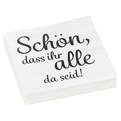 Abbildung von Servietten 20er Set │ Motive Sprüche &quot;Schön, dass ihr alle da seid!&quot;│ 3lagige Papierserviette 33x33cm stoffähnlich Tuch Partyzubehör (20er Serviette &quot;Schön&quot;)