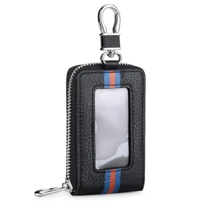 Abbildung von Aileder Faraday Tasche Autoschlüssel Signal Blocker Keyless Entry Key Fob RFID Blockierung Auto Schlüssel Hülle Halter Leder Smart Protector (Schwarz)