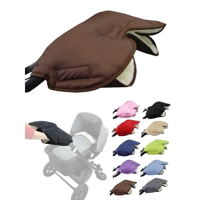 Abbildung von Muff Handschuh [Handwärmer für Kinderwagen] Handmuff Buggy mit Lammwolle wasserfest winddicht Universalgröße Kinderwagen, Buggy, Radanhänger (braun)