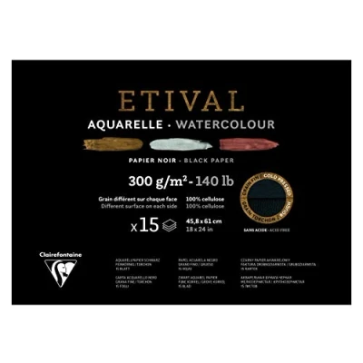 Abbildung von Clairefontaine 975323C Malblock verleimt 2 Körnungen, 1 Seite Etival Papier, 15 Blatt 46x61 cm 300g , Schwarz
