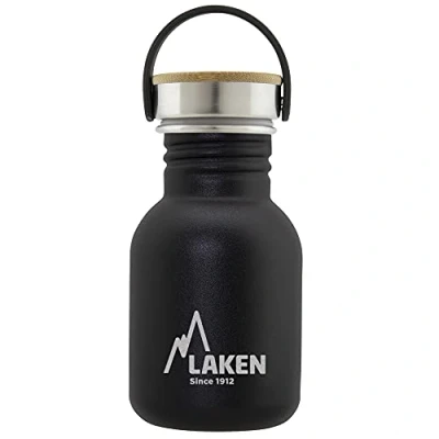 Abbildung von Laken Basic Edelstahlflasche, Trinkflasche Weite Öffnung mit Edelstah Schraubverschluss Bambo, BPA frei 0,35L, Schwarz