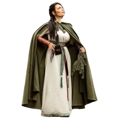 Abbildung von Leonardo Carbone® Mittelalter Umhang Frantz mit Kapuze Kleidung Damen Herren, Cape Männer, Hobbit Kostüm, LARP, Wikinger, Cosplay, Renaissance, Halloween 100% Baumwolle Grün