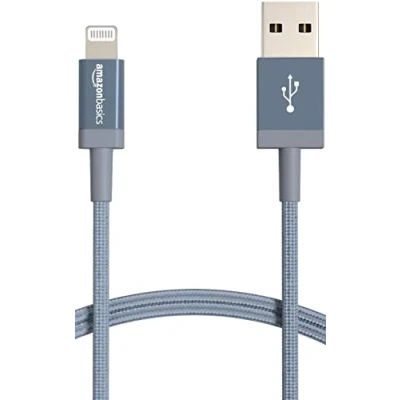 Abbildung von Amazon Basics Verbindungskabel USB A auf Lightning, Nylon umflochten, MFi zertifiziertes Ladekabel für iPhone, dunkelgrau, 0.9 m, kompatible mit Tablet
