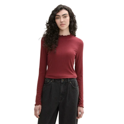 Abbildung von TOM Tailor Denim MIT Struktur Langarmshirt, Damen, Größe: XS, Deep wine red