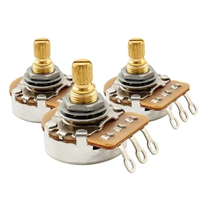 Abbildung von Musiclily Pro HD A250K+B250K Messing Metrisch Grob 18 Zähne Short Split Shaft Poti Audio Taper Potentiometer für E Gitarre und Bass(2A1B Set)