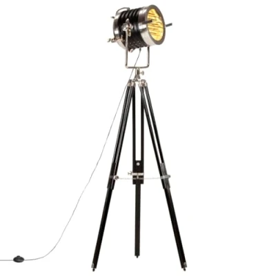 Abbildung von vidaXL Mangoholz Massiv Stativlampe Höhenverstellbar Vintage Retro Standleuchte Stehlampe Stehleuchte Standlampe Lampe Leuchte Schwarz 171cm