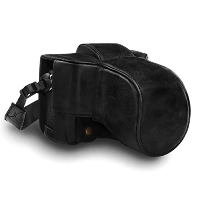 Abbildung von MegaGear MG1550 Fujifilm X T3 (XF23mm XF56mm &amp; 18 55mm Lens) Ever Ready Echtleder Kamera Case mit Trageriemen Schwarz