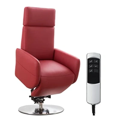 Abbildung von Cavadore TV Sessel Cobra / Fernsehsessel mit 2 E Motoren, Akku und Aufstehhilfe Relaxfunktion, Liegefunktion Ergonomie M 71 x 110 82 Echtleder Rot