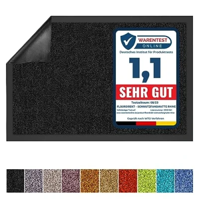 Abbildung von Floordirekt Schmutzfangmatte Rhine waschbare &amp; leistungsstarke Fußmatte Sauberlaufmatte mit Rutschfester Rückseite Türmatte für den Eingangsbereich (Schwarz, 90 cm x 150 cm)