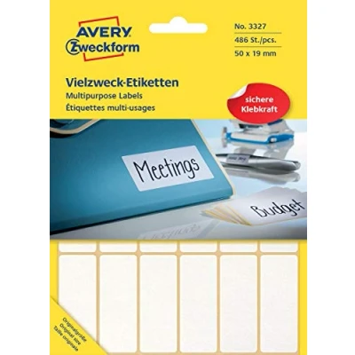Abbildung von Avery Zweckform 3327 Haushaltsetiketten selbstklebend (50 x 19 mm, 486 Aufkleber auf 27 Bogen, Vielzweck Etiketten für Haushalt, Schule und Büro zum Beschriften Kennzeichnen) blanko, weiß