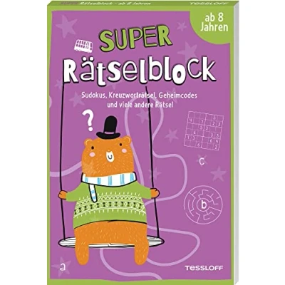 Abbildung von Super Rätselblock ab 8 Jahren.Sudokus, Kreuzwörträtsel, Geheimcodes und viele andere Rätsel: 128 Seiten Rätselspaß 25 unterschiedliche Rätselarten (Rätsel, Spaß, Spiele)