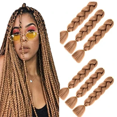 Abbildung von Ombre braiding hair braun, Jumbo Braid Haar, 24 Zoll kanekalon braids Haarverlängerungen 6Pcs Kunsthaar Box Haar Zum Einflechte(24inch, brown)