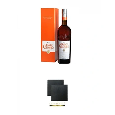 Abbildung von Orange Colombo Rosewein in GP 0,75 Liter + Schiefer Glasuntersetzer eckig ca. 9,5 cm Ø 2 Stück
