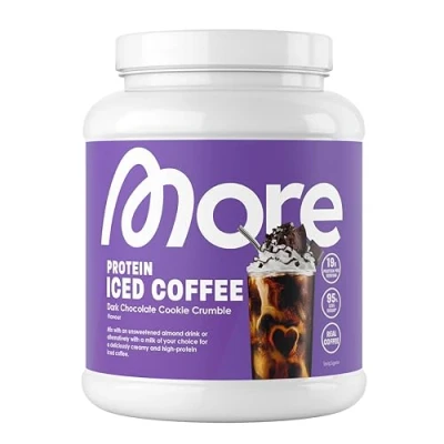 Abbildung von MORE Protein Iced Coffee, 500g, Dark Chocolate Cookie Crumble, Eiskaffee mit wertvollen Proteinen, wenig Zucker und Fett made in Germany