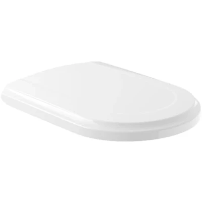 Abbildung von Villeroy &amp; Boch Hommage WC Sitz, Toilettendeckel mit Absenkautomatik, abnehmbarer Toilettensitz aus bruchsicherem Duroplast, Klodeckel Original Ersatzteil, D Form, Weiß Alpin, glänzend
