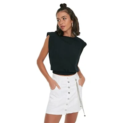 Abbildung von Trendyol Damen Card Crop Knitted T shirt Shirt, Schwarz, L EU