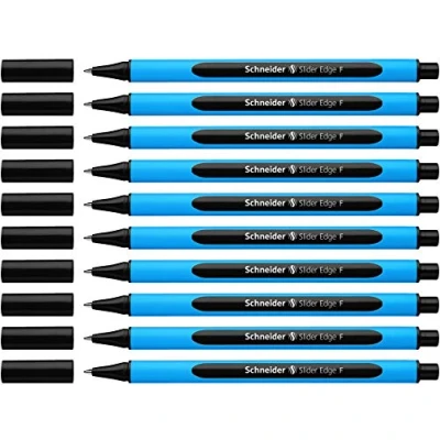 Abbildung von Schneider Slider Edge F Kugelschreiber (Dreikant Stift mit Strichbreite F=Feinstrich, Kappenmodell) 10er Packung cyan schwarz