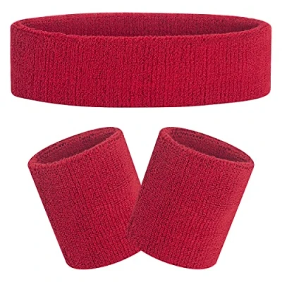 Abbildung von FACATH Gestreiftes Schweißband Set Sport Stirnband Armband Frottee Sportübungs Basketball Stirnbänder