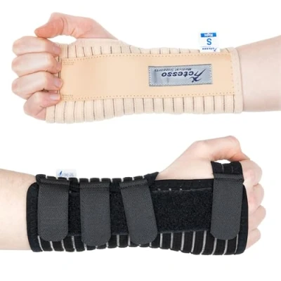 Abbildung von Actesso Atmungsaktive Handgelenkschiene Handgelenkstütze Entlastung für Karpaltunnelsyndrom, Verstauchungen, RSI und Sehnenscheidenentzündung (Schwarz, S, Rechts)