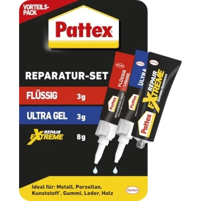 Abbildung von Pattex Reparatur Set, 3 er Set aus Sekundenkleber Flüssig (3g), Ultra Gel Reparaturkleber Repair Extreme (8g), für schnelle und einfache Reparaturen