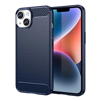 Abbildung von Cadorabo Hülle kompatibel mit Apple iPhone 14 Plus Schutzhülle TPU Silikon Case Karbon Optik Slim Kratzfest Weiche Gummi Rundumschutz für in Blau