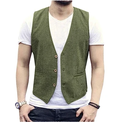 Abbildung von AeoTeokey Herren Sommer Leinenweste Anzug Weste Casual Regular Fit(Armeegrün,XXL)