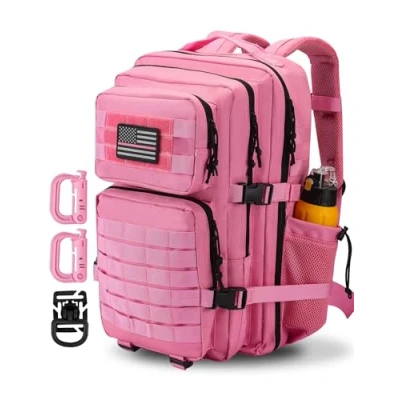 Abbildung von Hannibal Tactical MOLLE Sturmrucksack, taktischer Militär Rucksack, für Armee, Camping, mit Flaschenhalter, Pink, 40L