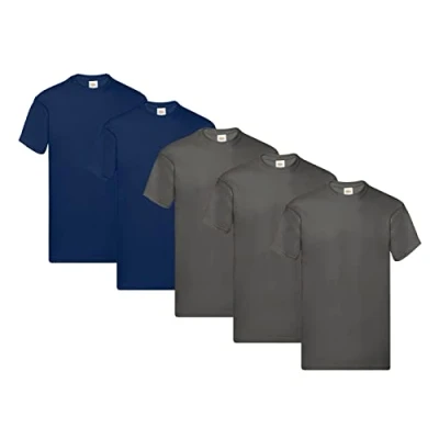 Abbildung von Fruit of the Loom Herren Original T. T Shirt, 5 Navy, XL (5er Pack) + 1HL Kauf Notizblock