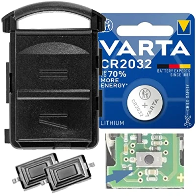 Abbildung von mt key Auto Schlüssel Reparatur Gehäuse Set + 2x Mikrotaster VARTA CR2032 Knopfzelle, (3 V), für Opel Corsa Meriva Combo Tigra Funk Fernbedienung