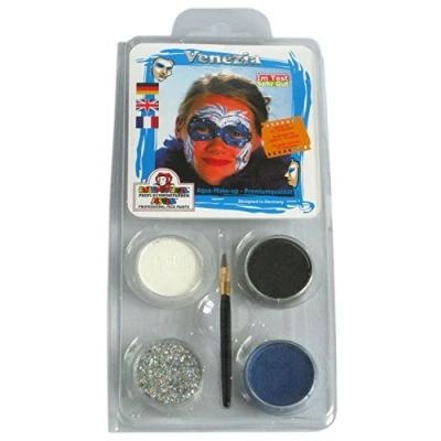 Abbildung von Eulenspiegel 204344 Motiv Set Venezia, 3 Farben, 1 Glitzer, Pinsel, Anleitung, für ca. 30 Masken, Karneval, Motto Party