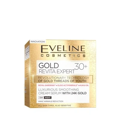 Abbildung von Eveline Cosmetics Gold Revita Expert Glättendes Creme Serum mit 24K Gold, für Tag und Nacht, 30+, 50 ml