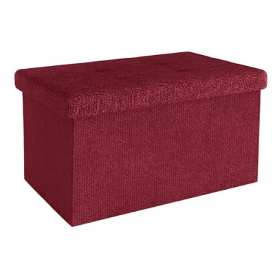 Abbildung von INTIRILIFE Faltbare Sitzbank 49x30x30 cm in Granat ROT Sitzwürfel mit Deckel und Stauraum aus Stoff Mulden Sitzcube Fußablage klappbare Aufbewahrungsbox Truhe Sitzhocker