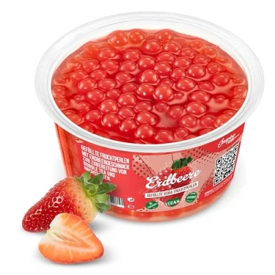 Abbildung von INSPIRE FOOD Bubble Tea Perlen Erdbeere für Popping Boba Perlen, Tapioka Fruchtperlen und 100% vegan glutenfrei, ohne künstliche Farbstoff, 450g