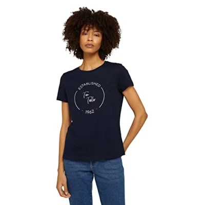 Abbildung von TOM TAILOR Damen Basic T Shirt mit Print 1032050, 10668 Sky Captain Blue, M