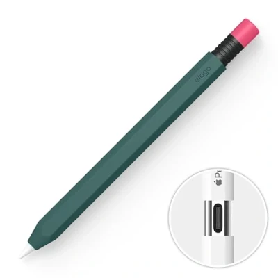 Abbildung von elago Klassische Hülle Kompatibel mit Apple Pencil (USB C) Hülle, Dauerhaftes Silikon, Klassisches Design, Magnetischer Aufladung (Nachtgrün)