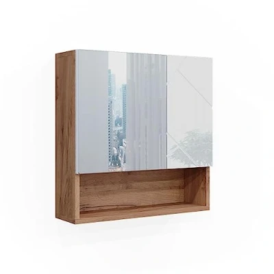 Abbildung von Vicco Badezimmerspiegelschrank Irma, Eiche/Weiß Hochglanz, 54 x 55 cm