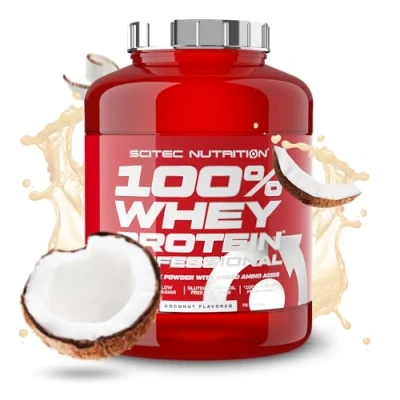Abbildung von Scitec Nutrition 100% Whey Protein Professional Angereichert mit zusätzlichen Aminosäuren und Verdauungsenzymen Glutenfrei Palmölfrei, 2.35 kg, Kokosnuss